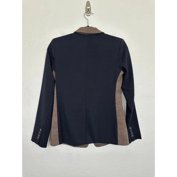 Club Monaco Glen Plaid Mixed Media Blazer Brown Black Workwear Women's 0 NEW